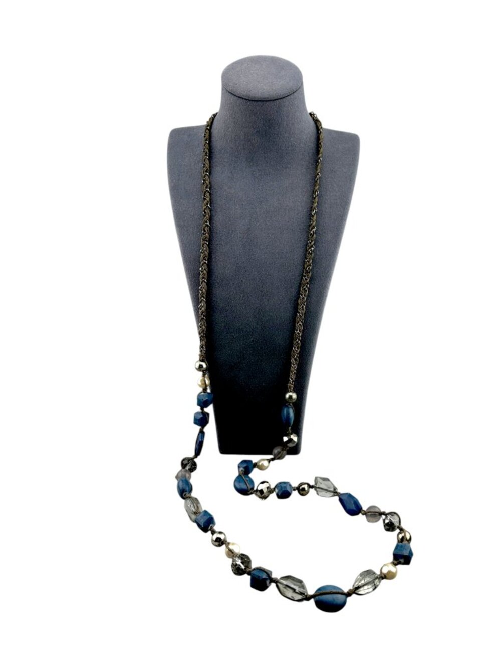 Chico's Blue Beaded Long Necklace 45" Vintage Layering Statement Necklace